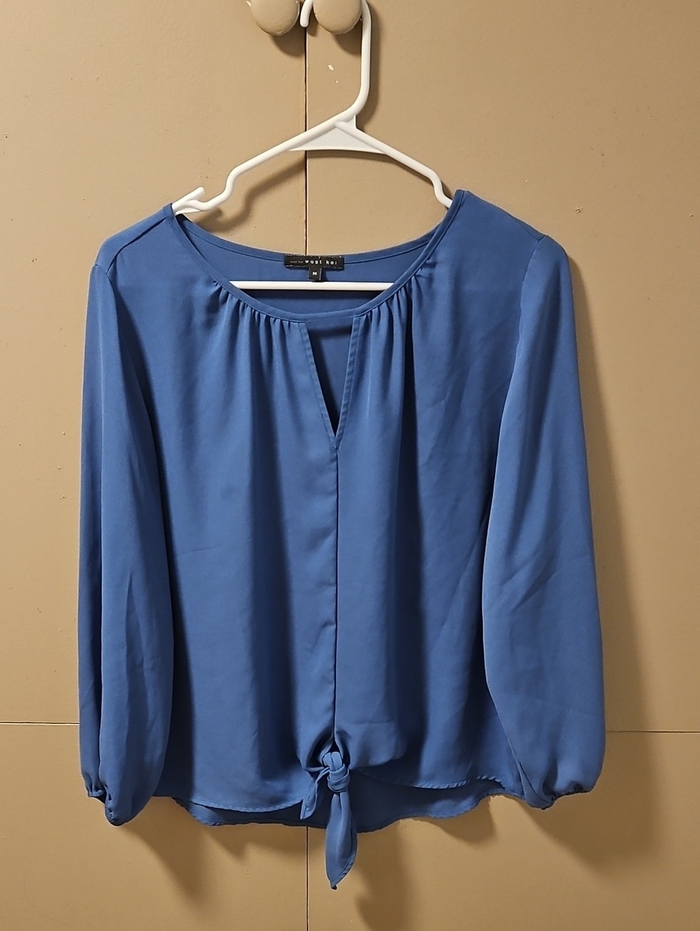 Blue Tie-Front Long-Sleeve Blouse